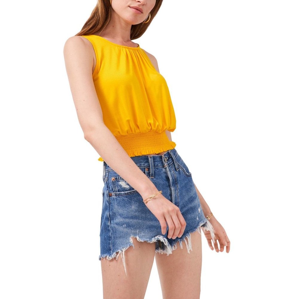 NEW 1. STATE Women Smocked Hem Crop Tank Top Sunflower Yellow Sz Medium NWT 0019